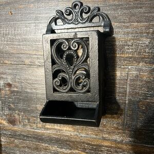 Vintage Cast Iron Black Wall Mount Matchstick Holder
